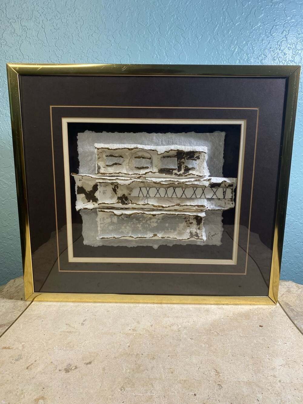 Elaine Rose Lanoue 3D Mixed Media Handmade Paper Shadowbox Art #507